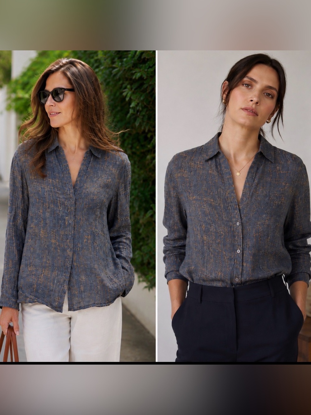 Eileen Fisher - women’s Sheer silk cotton Abstract print button down shirt top S